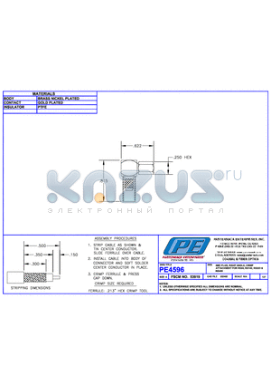 PE4596 datasheet - SMC PLUG RIGHT ANGLE CRIMP ATTACHMENT FOR RG55 RG142 RG223 & RG400