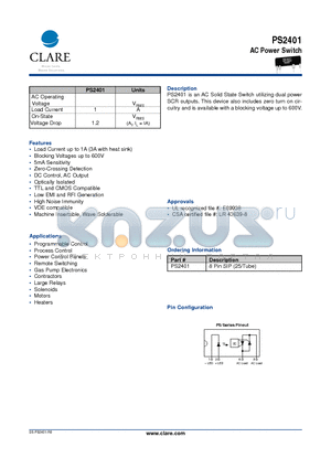 PS2401 datasheet - AC Power Switch