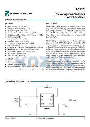 SC122 datasheet - Low Voltage Synchronous Boost Converter