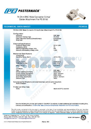 PE4633 datasheet - 75 Ohm BNC Male Connector Crimp/ Solder Attachment For PE-B150