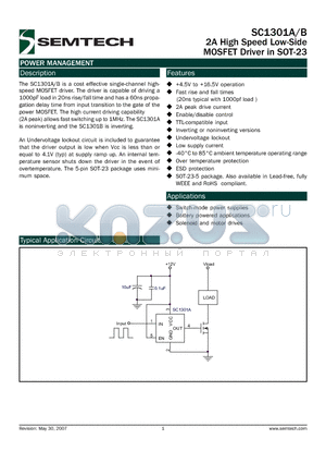 SC1301AISKTR datasheet - 2A High Speed Low-Side MOSFET Driver in SOT-23