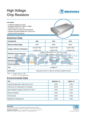 TKC-HVC1206100K-F datasheet - High Voltage Chip Resistors