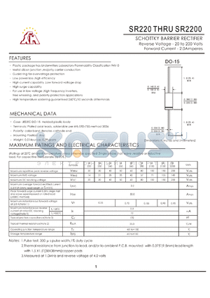 SR2200 datasheet - SCHOTTKY BARRIER RECTIFLER