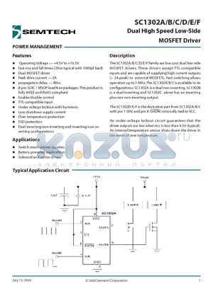 SC1302AIMSTRT datasheet - Dual High Speed Low-Side MOSFET Driver