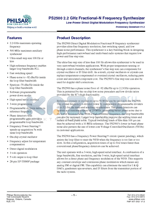 PS2500 datasheet - Low-Power Direct Digital Modulation Frequency Synthesizer