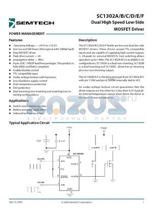 SC1302B datasheet - Dual High Speed Low-Side MOSFET Driver