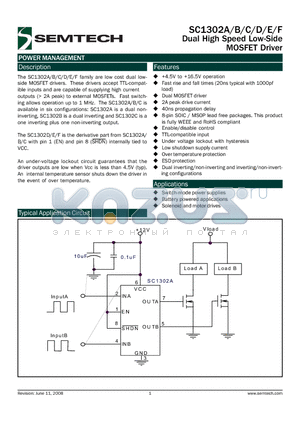 SC1302BIMSTRT datasheet - Dual High Speed Low-Side MOSFET Driver