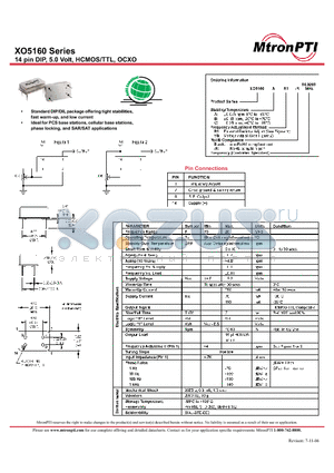 X05160CV5-R datasheet - 14 pin DIP, 5.0 Volt, HCMOS/TTL, OCXO