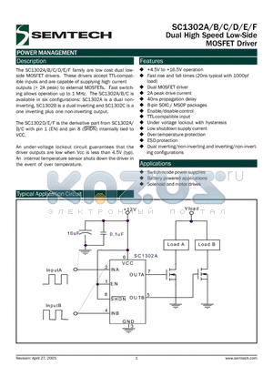 SC1302DSTRT datasheet - Dual High Speed Low-Side MOSFET Driver