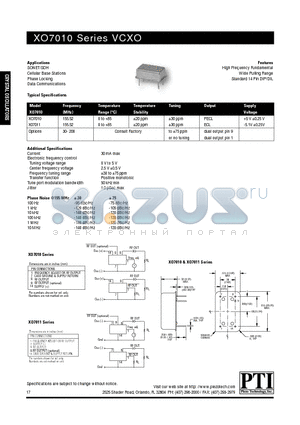 X07011 datasheet - High Frequency Fundamental Wide Pulling Range Standard 14 Pin DIP/DIL