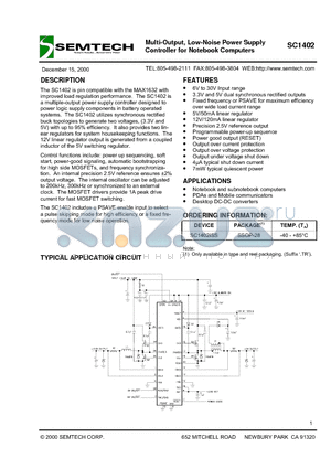 SC1402ISS datasheet - Multi-Output, Low-Noise Power Supply Controller for Notebook Computers