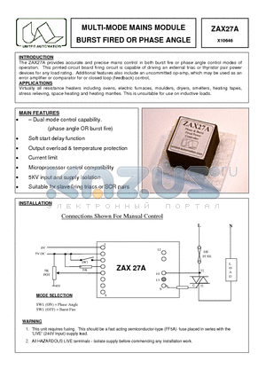 X10229 datasheet - MULTI-MODE MAINS MODULE BURST FIRED OR PHASE ANGLE