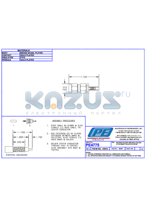 PE4775 datasheet - REVERSE POLARITY SMA  MALE SOLDER ATTACHMENT FOR RG178 & RG196