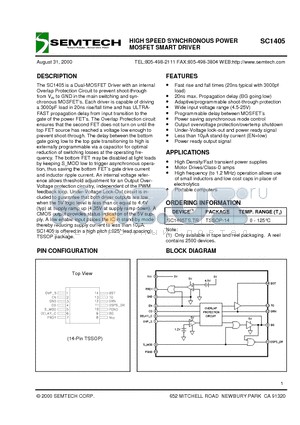 SC1405 datasheet - HIGH SPEED SYNCHRONOUS POWER MOSFET SMART DRIVER