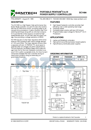 SC1406 datasheet - PORTABLE PENTIUM II & III POWER SUPPLY CONTROLLER