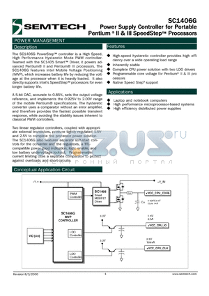 SC1406G datasheet - Power Supply Controller for Portable Pentium II & III SpeedStep Processors