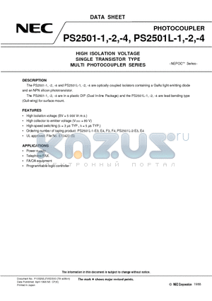 PS2501L-4 datasheet - HIGH ISOLATION VOLTAGE SINGLE TRANSISTOR TYPE MULTI PHOTOCOUPLER SERIES