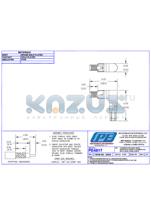 PE4817 datasheet - D SUBMINIA TURE RIGHT  ANGLE RECEPTACLE CRIMP ATTACHMENT FOR RG174 RG187 RG188 &RG316