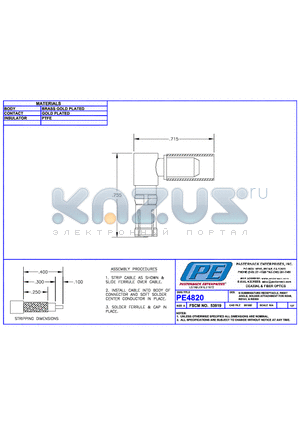 PE4820 datasheet - D SUBMINIA TURE RECEPTACLE RIGHT ANGLE SOLDER ATTACHMENT FOR RG58 RG141 RG303