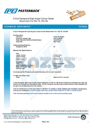 PE4822 datasheet - D-Sub Receptacle Right Angle Contact Solder Attachment For RG178, RG196