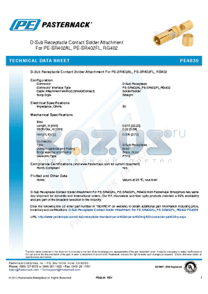 PE4839 datasheet - D-Sub Receptacle Contact Solder Attachment For PE-SR402AL, PE-SR402FL, RG402