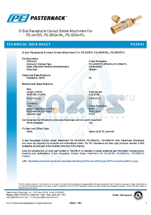 PE4841 datasheet - D-Sub Receptacle Contact Solder Attachment For PE-047SR, PE-SR047AL, PE-SR047FL