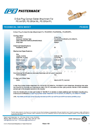 PE4846 datasheet - D-Sub Plug Contact Solder Attachment For PE-047SR, PE-SR047AL, PE-SR047FL