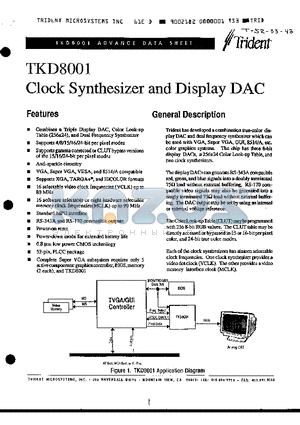 TKD8001 datasheet - Clock Synthesizer and Display DAC