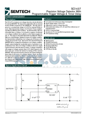 SC1437ISK-B45TR datasheet - Precision Voltage Detector With Programmable Trigger Voltage & Timer Delay