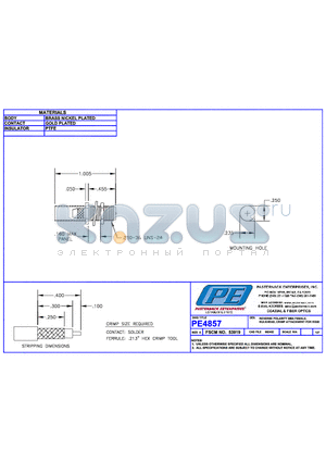 PE4857 datasheet - REVERSE POLARITY SMA FEMALE BULKHEAD CRIMP ATTACHMENT FOR RG58