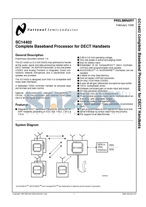 SC14402RVJG datasheet - Complete Baseband Processor for DECT Handsets