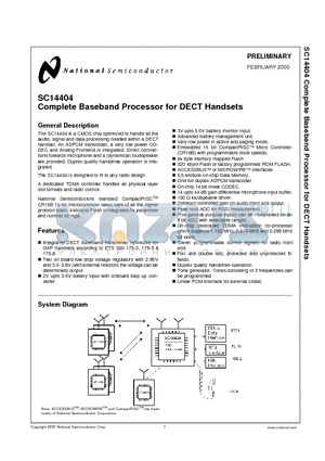 SC14404BFLAG datasheet - Complete Baseband Processor for DECT Handsets