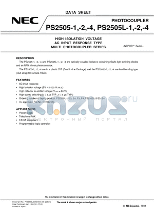 PS2505L-1-E4 datasheet - HIGH ISOLATION VOLTAGE AC INPUT RESPONSE TYPE MULTI PHOTOCOUPLER SERIES