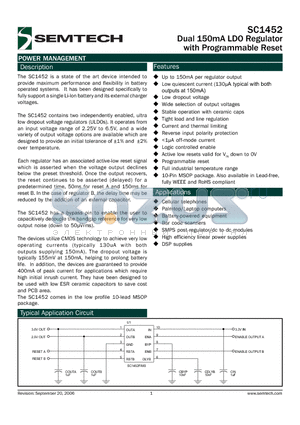 SC1452XIMSTRT datasheet - Dual 150mA LDO Regulator with Programmable Reset