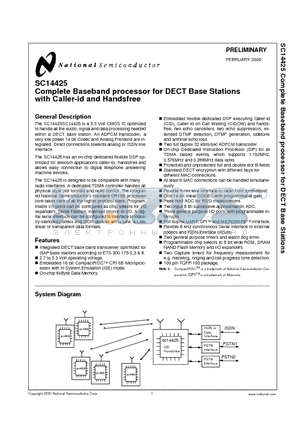 SC14425XVJG datasheet - Complete Baseband processor for DECT Base Stations with Caller-id and Handsfree