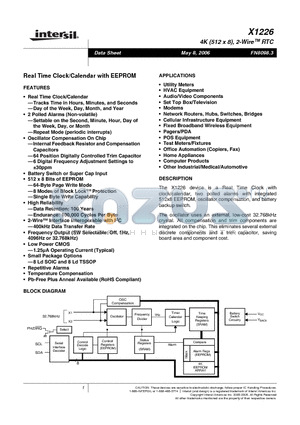 X1226S8 datasheet - Real Time Clock/Calendar with EEPROM