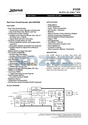 X1226S8I datasheet - Real Time Clock/Calendar with EEPROM