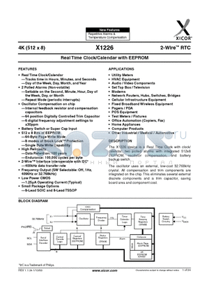 X1226V8I datasheet - Real Time Clock/Calendar with EEPROM