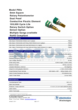 P08XN datasheet - Rotary Potentiometer