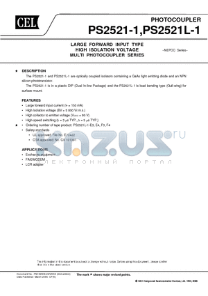 PS2521-1-A datasheet - LARGE FORWARD INPUT TYPE HIGH ISOLATION VOLTAGE MULTI PHOTOCOUPLER SERIES