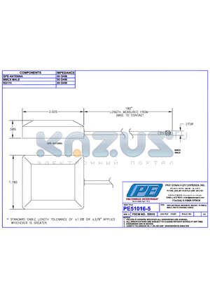 PE51016-5 datasheet - GPS ANTENNA, MAGNETIC MOUNT, TO MMCX MALE, RG174 COAXIAL CABLE