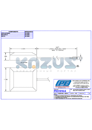 PE51016-6 datasheet - GPS ANTENNA, MAGNETIC MOUNT, TO MCX MALE, RG174 COAXIAL CABLE