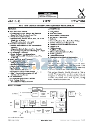 X1227S8-4.5A datasheet - Real Time Clock/Calendar/CPU Supervisor with EEPROM
