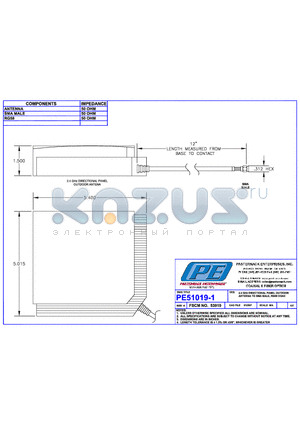 PE51019-1 datasheet - 2.4GHz DIRECTIONAL PANEL OUTDOOR ANTENNA TO SMA MALE, RG58 COAX