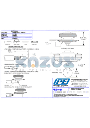 PE51021 datasheet - NMO Mount, no cable or connector Frequency: DC-1000MHz