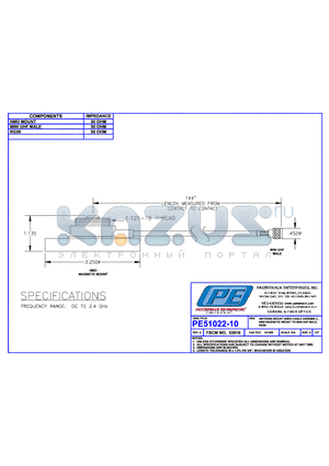 PE51022-10 datasheet - ANTENNA MOUNT (NMO) CABLE ASSEMBLY, NMO MAGNETIC MOUNT TO MINI UHF MALE, RG58