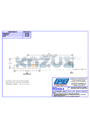 PE51022-4 datasheet - ANTENNA MOUNT (NMO) CABLE ASSEMBLY, NMO MAGNETIC MOUNT TO N FEMALE, RG58