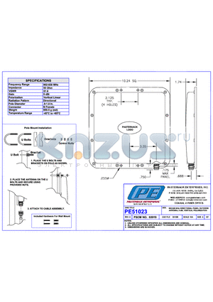 PE51023 datasheet - 902-928 MHz DIRECTIONAL PANEL OUTDOOR ANTENNA, 9 dBI, VERTICAL POLARIZATION