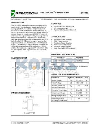 SC1460 datasheet - 5mA CAPLESSTM CHARGE PUMP