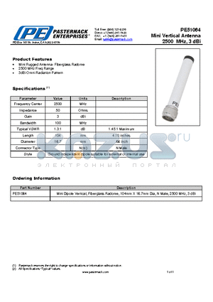 PE51064 datasheet - Mini Vertical Antenna 2500 MHz, 3 dBi